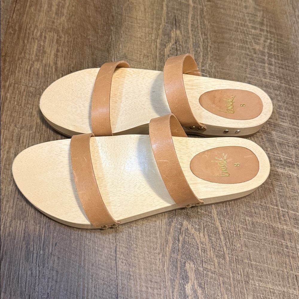 Beek Women’s Two-Strap Tan Leather Slide Clog-Like Sandals Size 8 - Picture 4 of 8